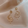 Shangjie OEM joyas Fashion Women Earrings Dainty Rhinestone Unique Earrings Lotus Leaf Earrings for Gift